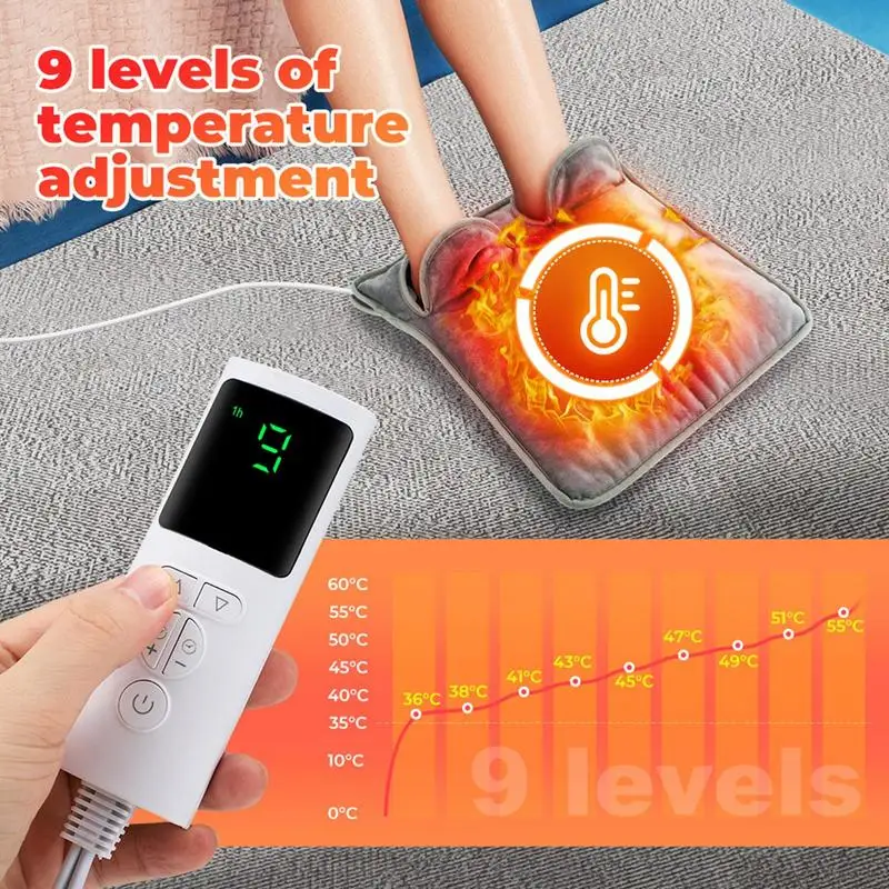 

75W Heated Foot Warmer Electric Feet Heating Pad Cushion With Timer 9 Levels Temperature Adjustment For Men Women Workplace