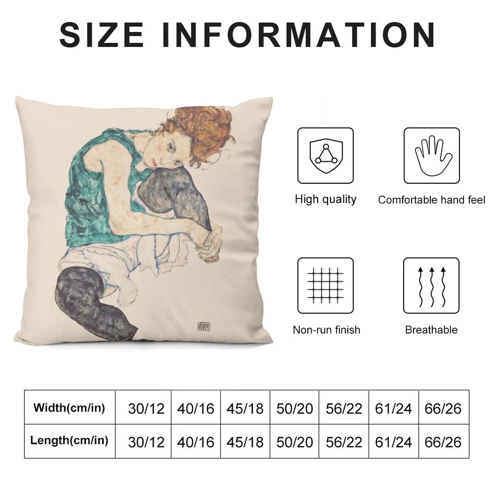 HD Seated Woman With Legs Drawn Up , by Egon Schiele - HIGH DEFINITION Throw Pillow Sofa Pillow Cover Cushion Cover Set pillow