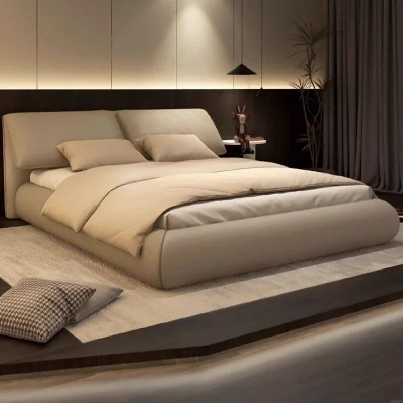 Leather Two Persons Bed Sleeping Full Size Aesthetic Unique Bed Earthing Headboard Cama De Lujo Para Dormitorio Furnitures
