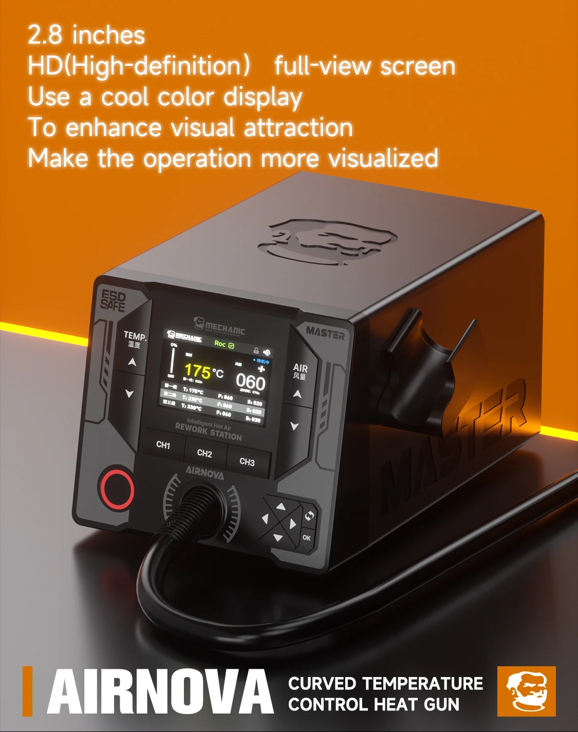 MECHANIC OFFICIAL AirNova HighPower Smart Hot Air Gun Rework Station Horn Nozzle Phone BGA IC PCB Soldering Shaping Repair Tools