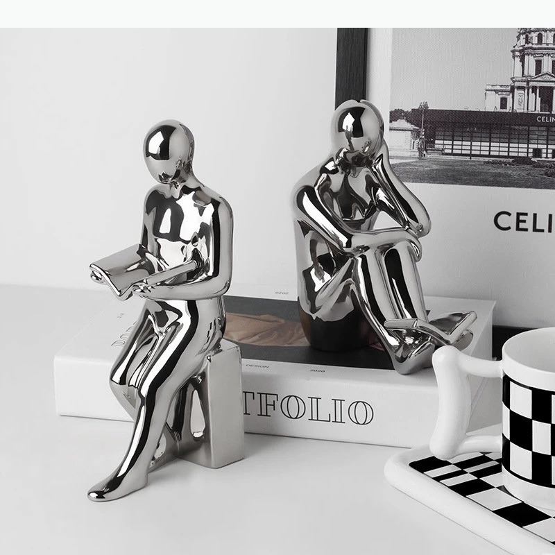 Reader Shape Crafts Statue Ceramic Bookends Library Bookshelf Crafts Ornaments Minimalism Character Sculpture Bookends