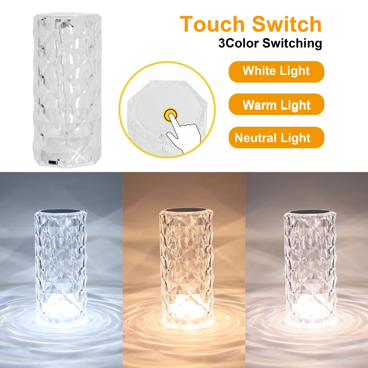 Crystal Table Lamp LED Night Light Touch Adjustable Romantic Diamond Atmosphere Room Christmas Decoration Project Light