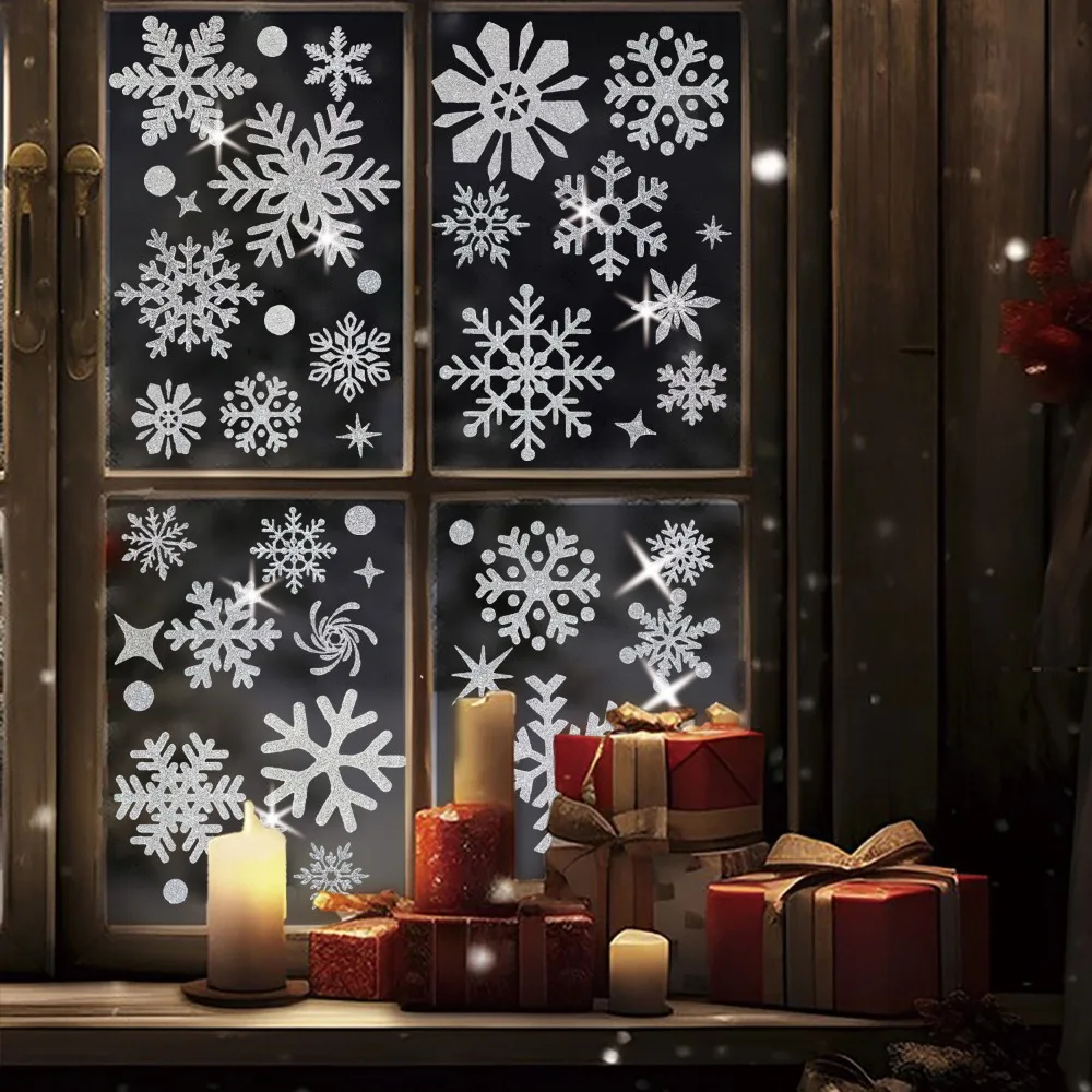 Christmas Home Decoration Snow Flakes Decals Shopwindow Ornament Wall Art Christmas Window Static Electricity Stickers