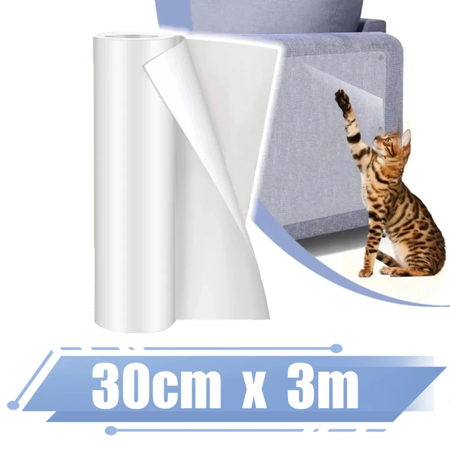 Clear Safe Anti-Scratch Cat Training Tape - Sofa, Couch, Corner Protectors - Deter Cats Scratcher - Effective Furniture Protecti