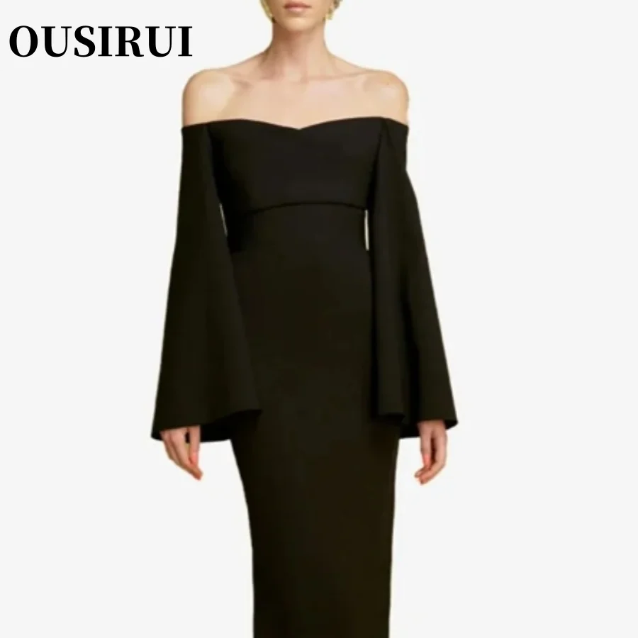 OUSIRUI Elegant Customizable Party Dresses Autumn 2024 New Women's Fashion Evening Dress Boat Neck Flare Sleeve High Waist