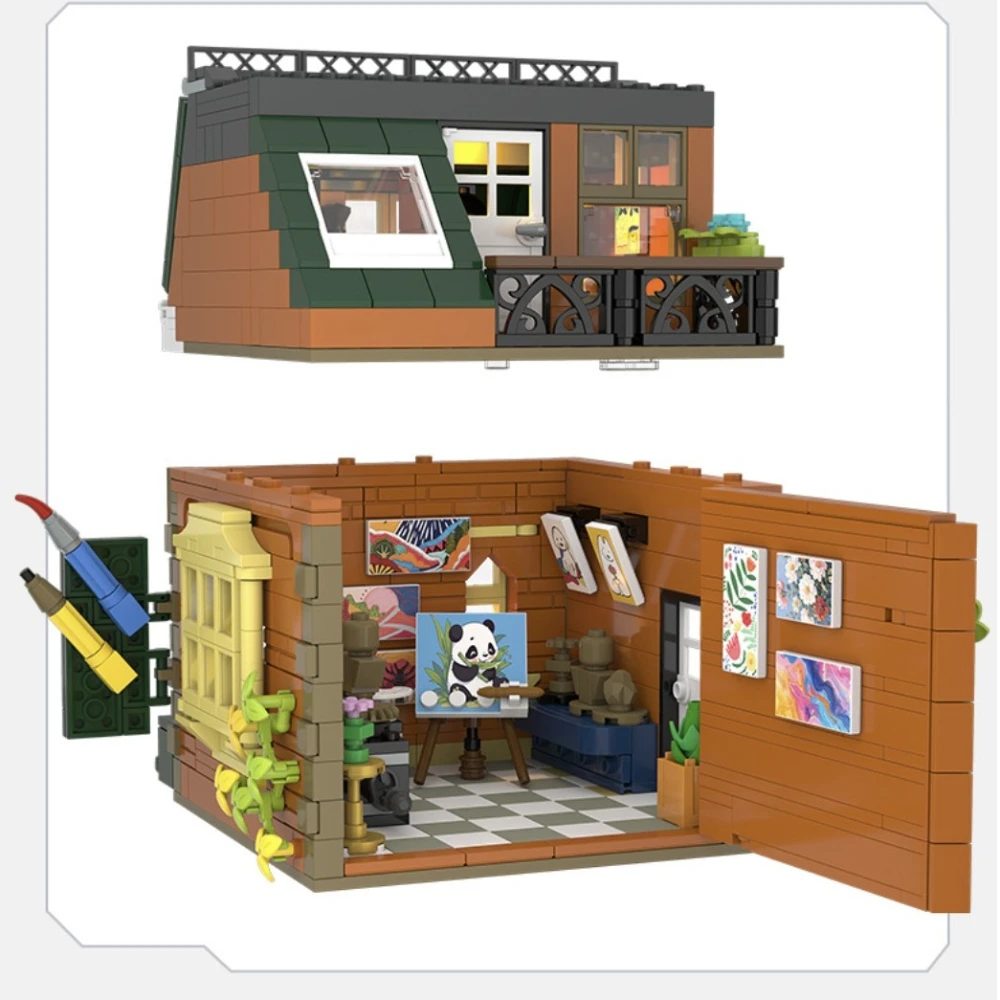 MOC コーナーカフェショップビルディングブロックセット現代のプライベートコーヒーハウスストア建築おもちゃ子供のための誕生日ホリデーギフト