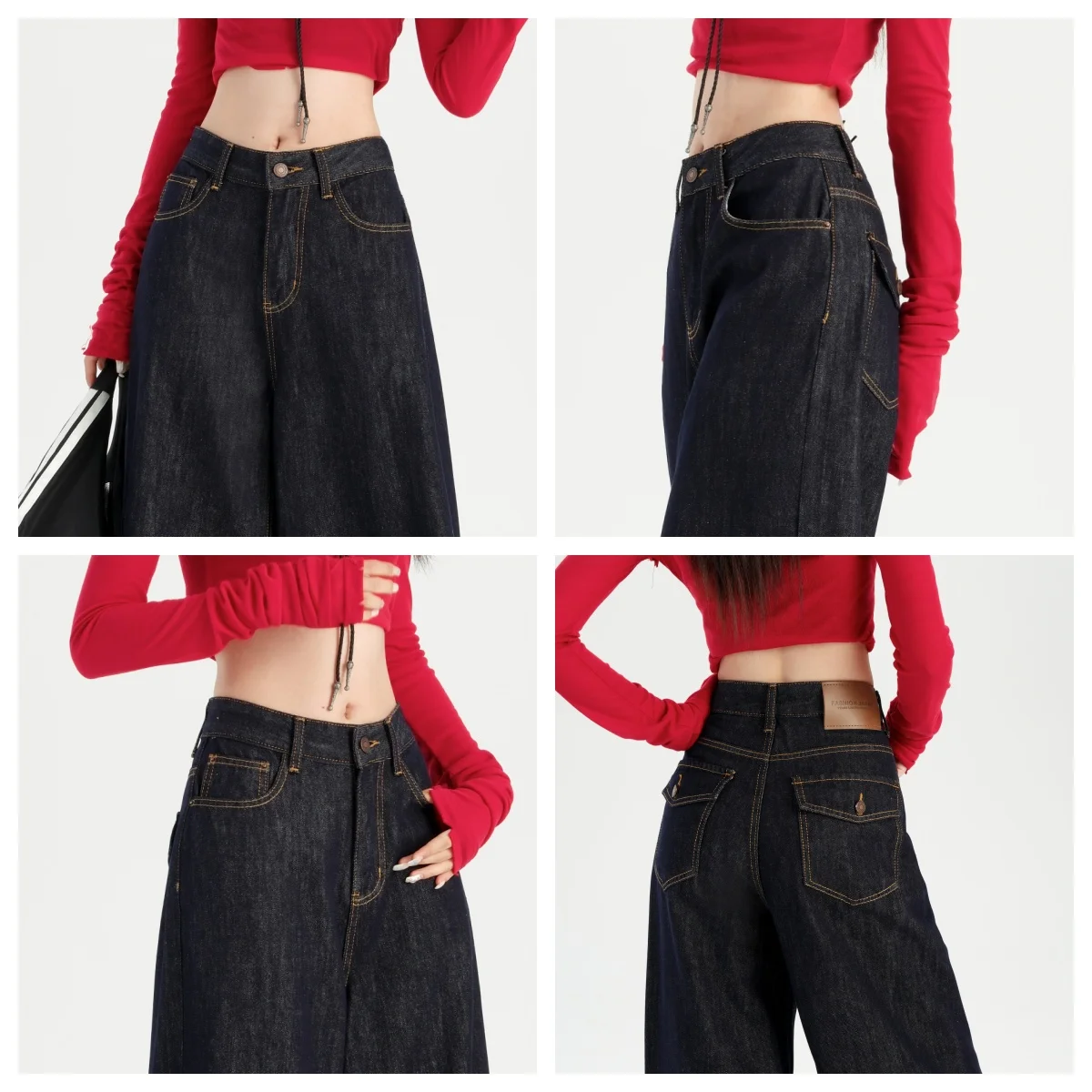 Streetwear Harajuku Women's straight leg wide leg jeans American Retro Classic Baggy Denim Pants Y2K Casual  Denim Trouser 2025