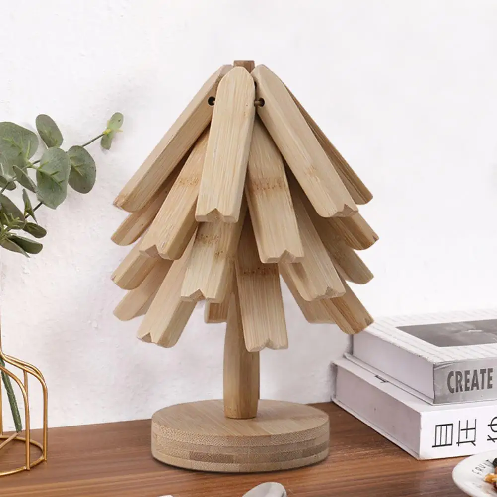 Platos de madera para ollas calientes, almohadillas calientes de madera hechas a mano, juego de salvamanteles de madera con diseño en forma de árbol para platos calientes para cocina