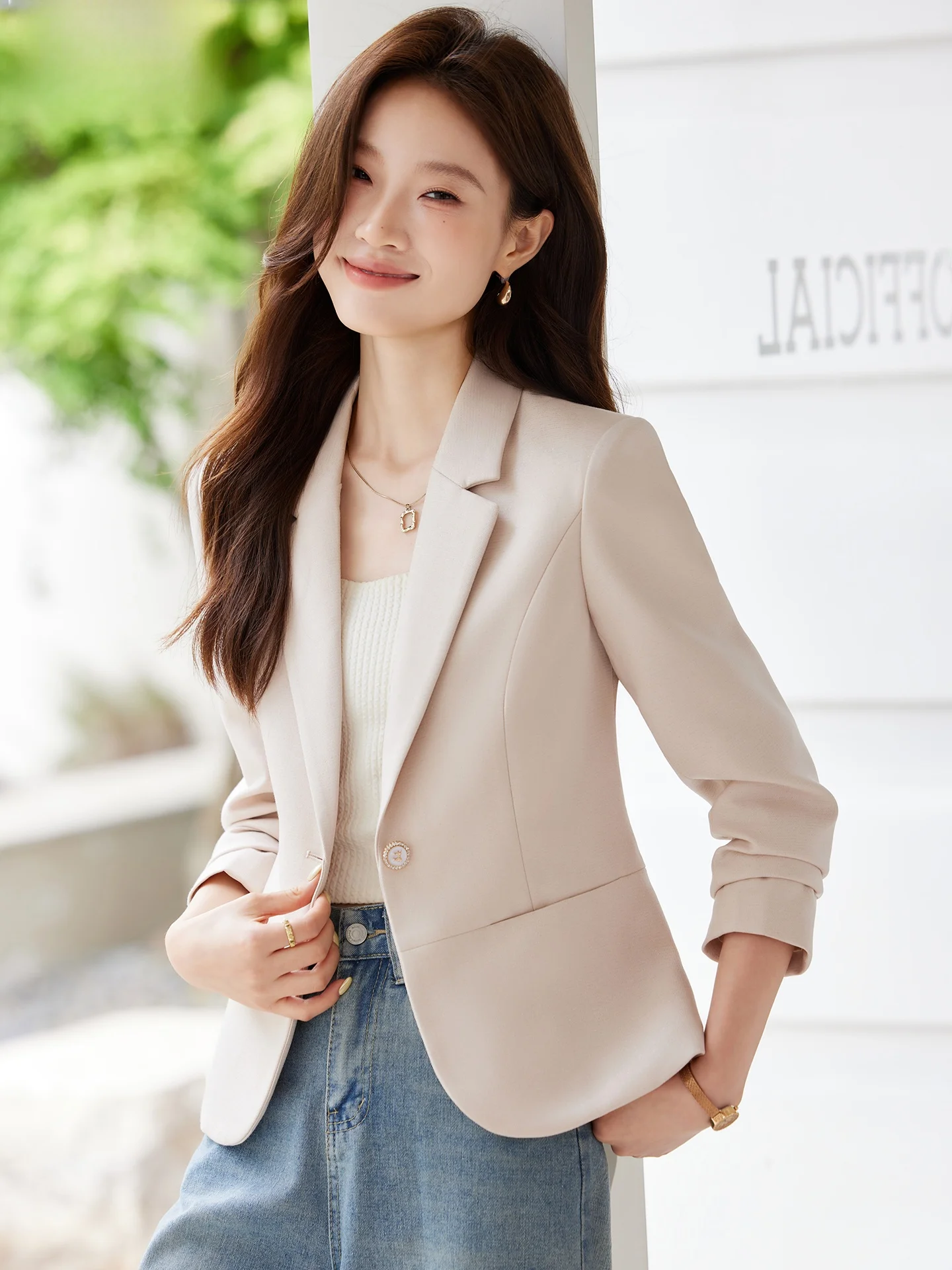 

Женский костюм цвета сакуры: модный приталенный пиджак на пуговицах для офиса, весна 2026, новинка