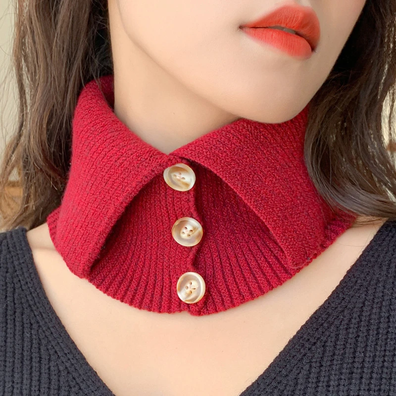 Detachable Collar Neck Guard Wrap Scarves Knitted Scarf Turtleneck Scarf Fake Collar Button Bibs Women Fashion Cute