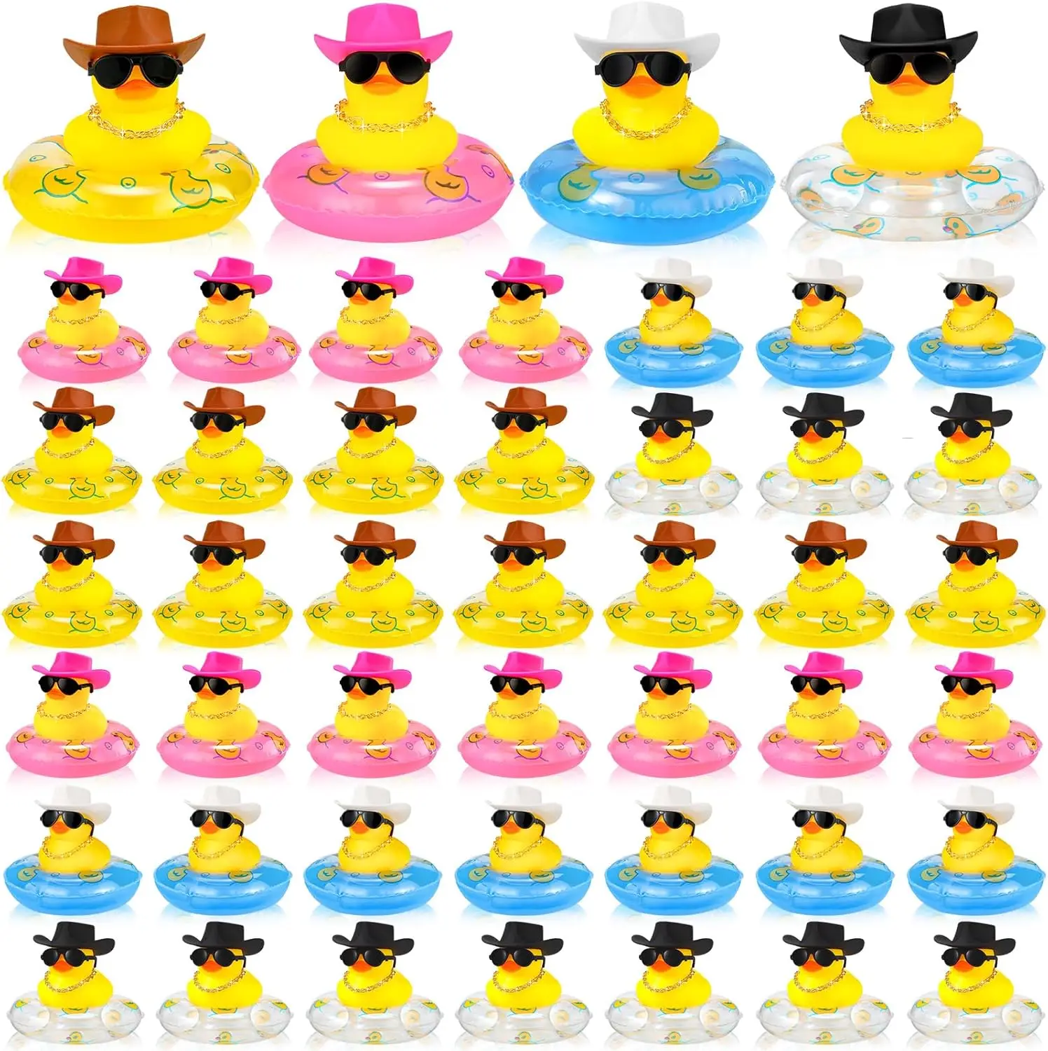 12/24/36 Set Cowboy Rubber Duck Bulk Mini Car Yellow Duckies Toys Party Favor with Mini Hat Swim Circle Car Ornaments for Summer