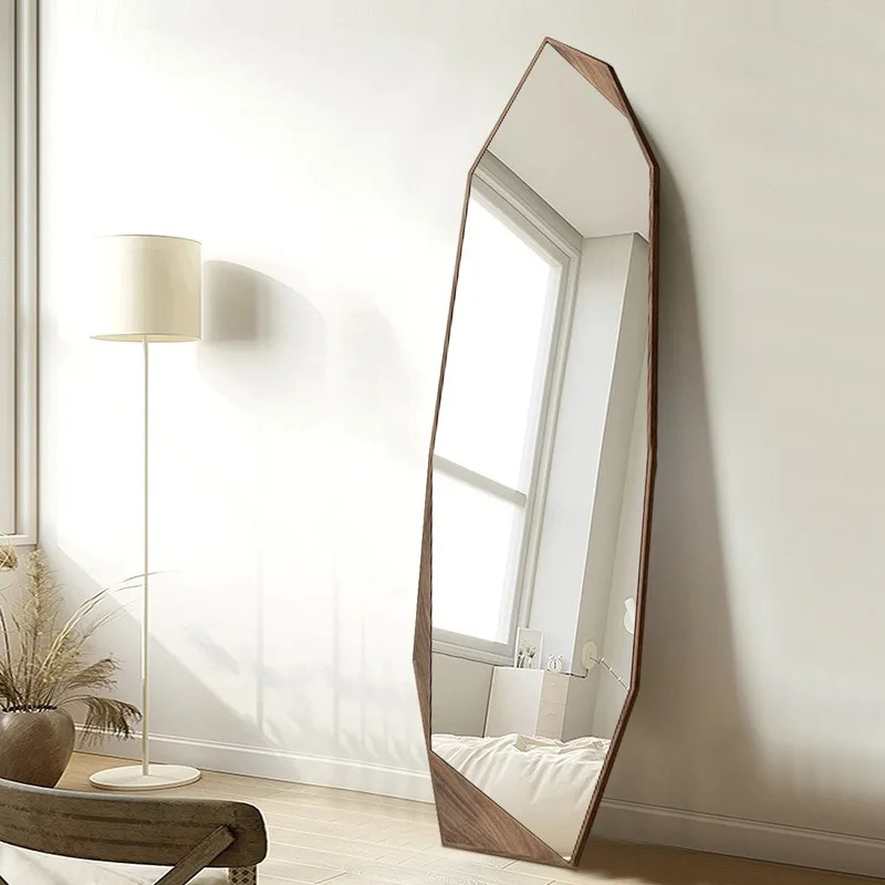 Dress mirror wall hanging living room floor mirror walnut color American retro special-shaped fitting mirror antique full body m