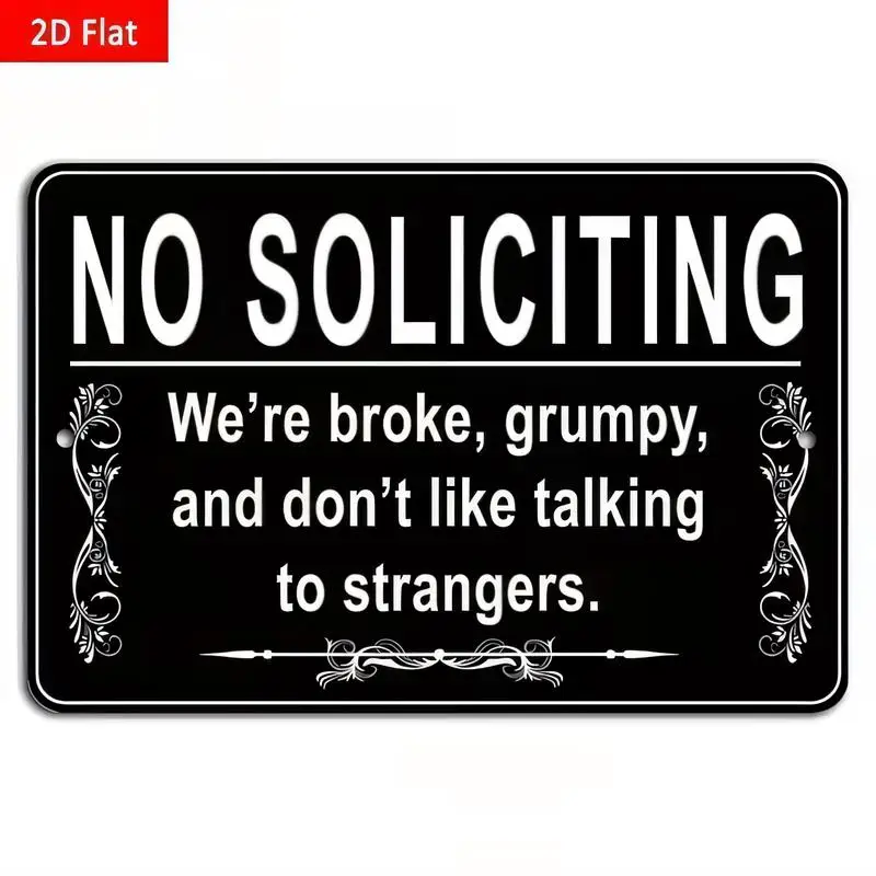 2D Flat Black No Soliciting Humorous Metal Sign - Funny Quote & Floral Design, Iron Wall Decor for Home/Office, Retro Anti - Sol