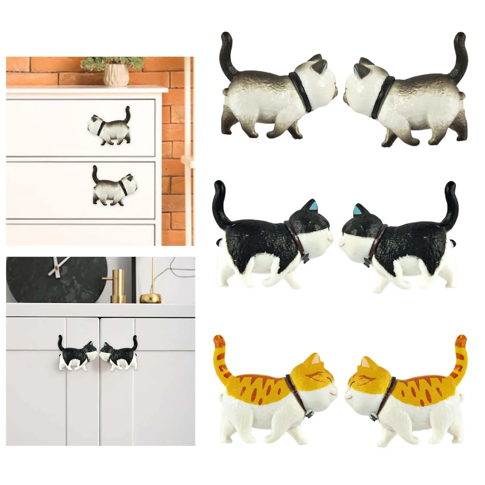 2 Pieces Cat Figurine Cabinet Knobs Lovely for Living Room Kitchen Furniture