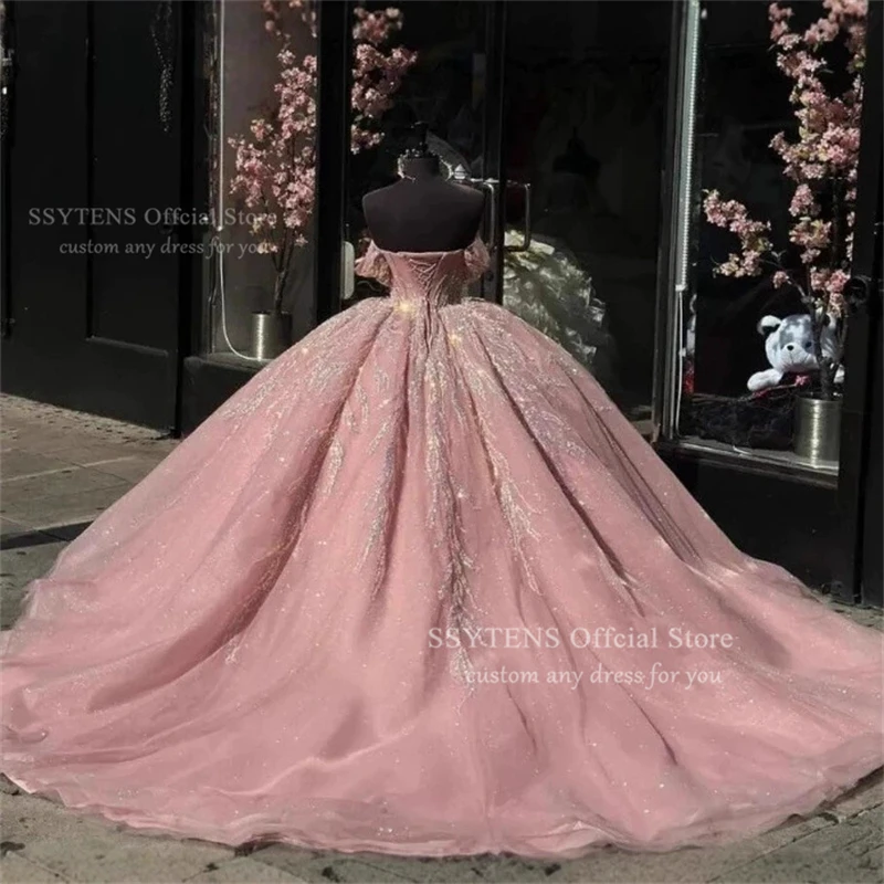 SSYTENS Luxury Flesh Pink Ball Gown Quinceanera Dresses Vestidos De 15 Anos Glittering Cinderella Princess Party Gown Customized