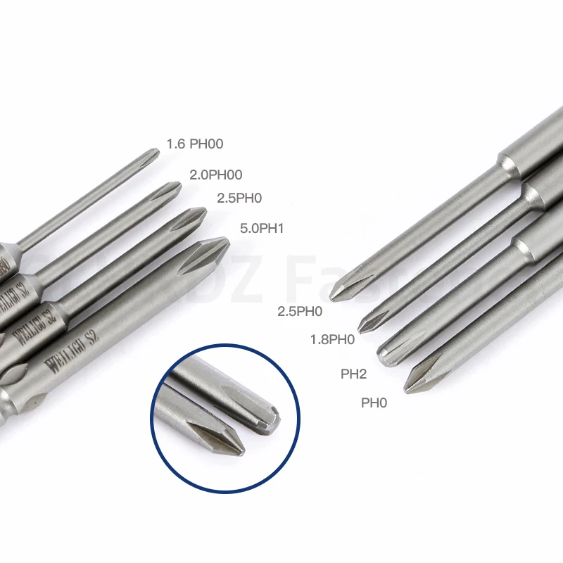 50-80mm 801 Electric Phillips Screwdriver Bit 5mm Round Shank Cross Head Electric Screwdriver Bit Magnetic Driver Bit PH00-PH2