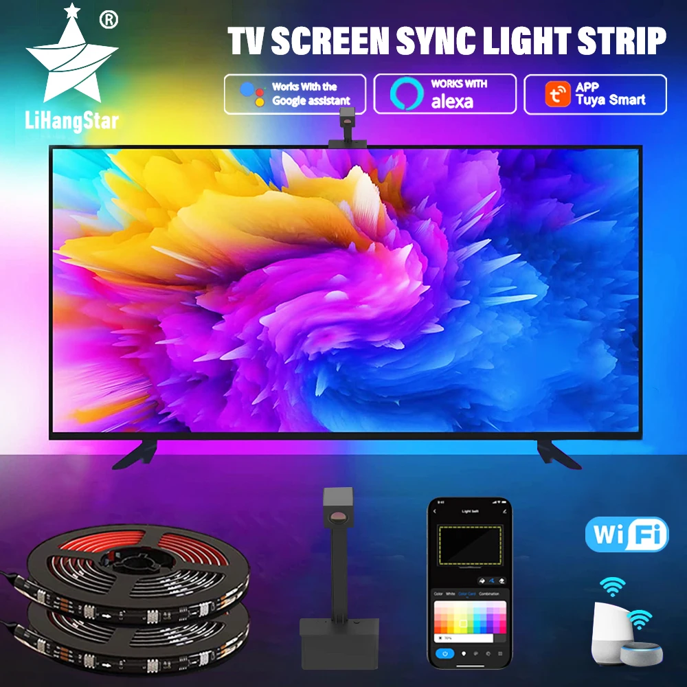 RGBIC LED Faixa de Luz Câmera TV Sincronização Tela WiFi APP Música Sincronização Jogo Quarto TV Fundo Luz Ambiente