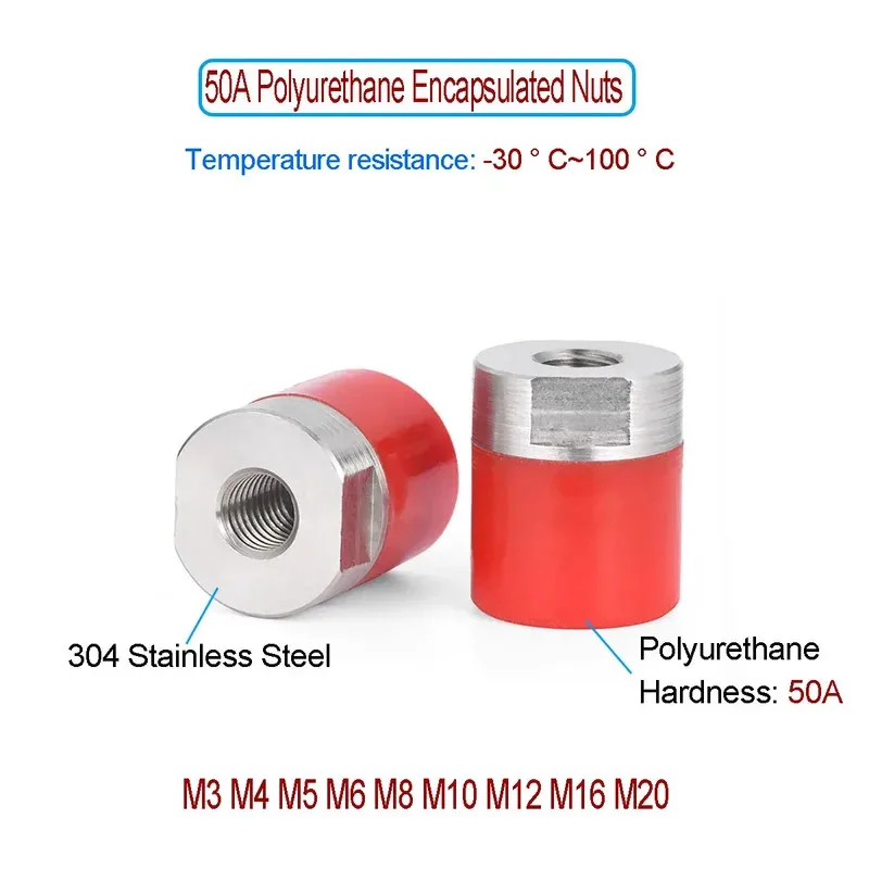 PU Encapsulated Nut 50A Stainless Steel Internal Thread Anti Vibration Block M4-M10