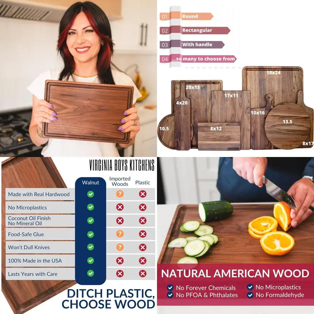 

Sustainable Hardwood 8x12 Walnut Butcher Block Cutting Board Crafted in USA