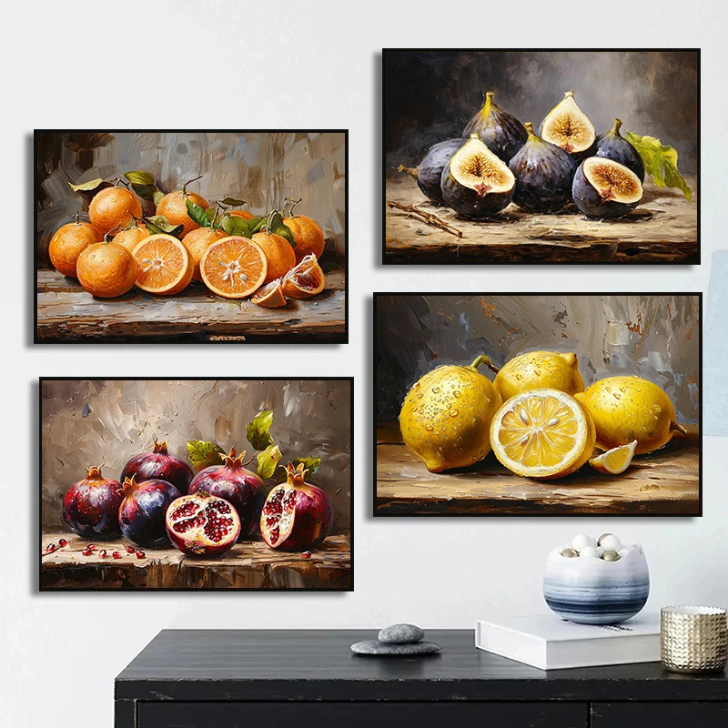 Vintage Food Still Life Fruit Steak Fish Tomato Farmhouse Posters and Prints Canvas Printing Wall Art Picture for Kitchen Decor