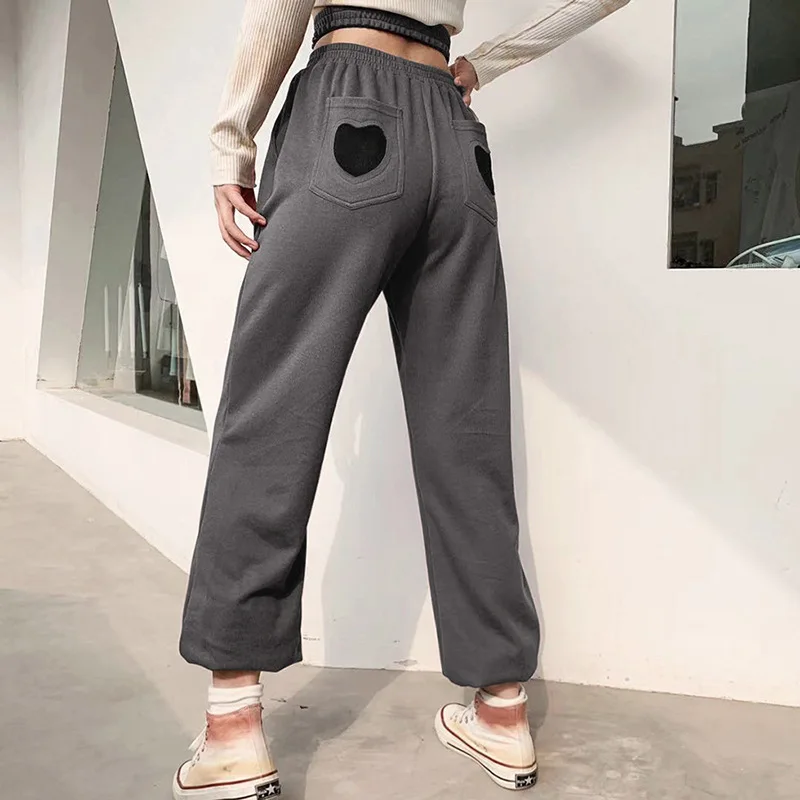 

Harajuku Women Hollow Loose Heart Pattern Cargo Pants High Waist Sweatpants Aesthetic White Gray Bottoms Pantalon Blanc Femme