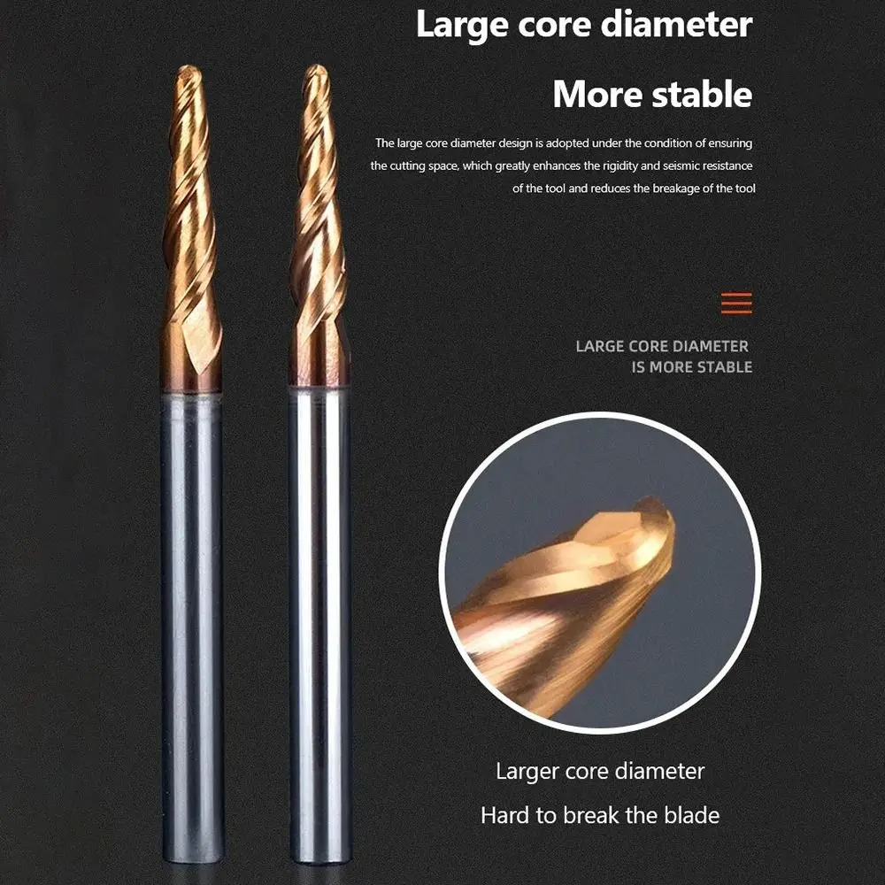 CNC 3D Carving Bits Solid Carbide Tapered Ball Nose End Mill Tapered Ball Nose Spiral Engraving Router Bits CNC Carving Bit