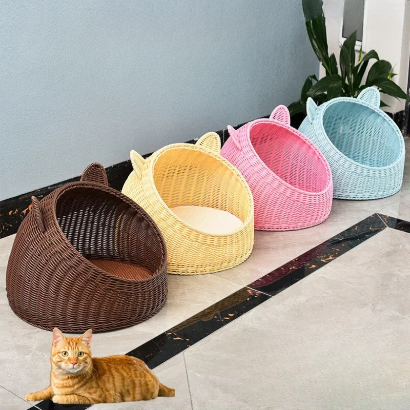 

Handmade Vine Weaving Cat NestFour Seasons Universal Pet Bed Semi-Closed Structure Breathable Eco-Friendly Nesting Space