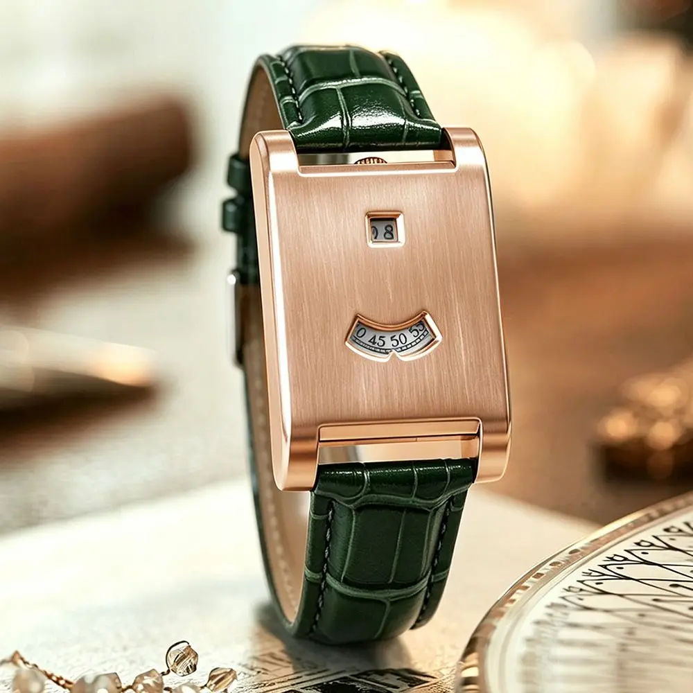 Leather Strap Square Wristwatch Alloy Case Square Case Men's Wristwatch Wormhole Inspired Minimalist Dial Business Watch