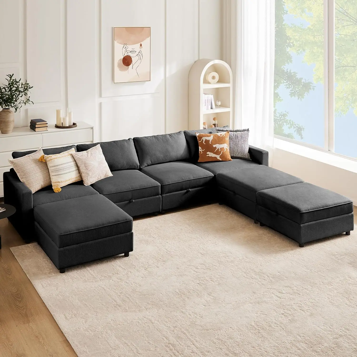 

Convertible Sectional Sofa Couch, 7 Seat Sofa Set w/ Storage for Living Room, U-Shaped Modular Sleeper with Reversible Chaise