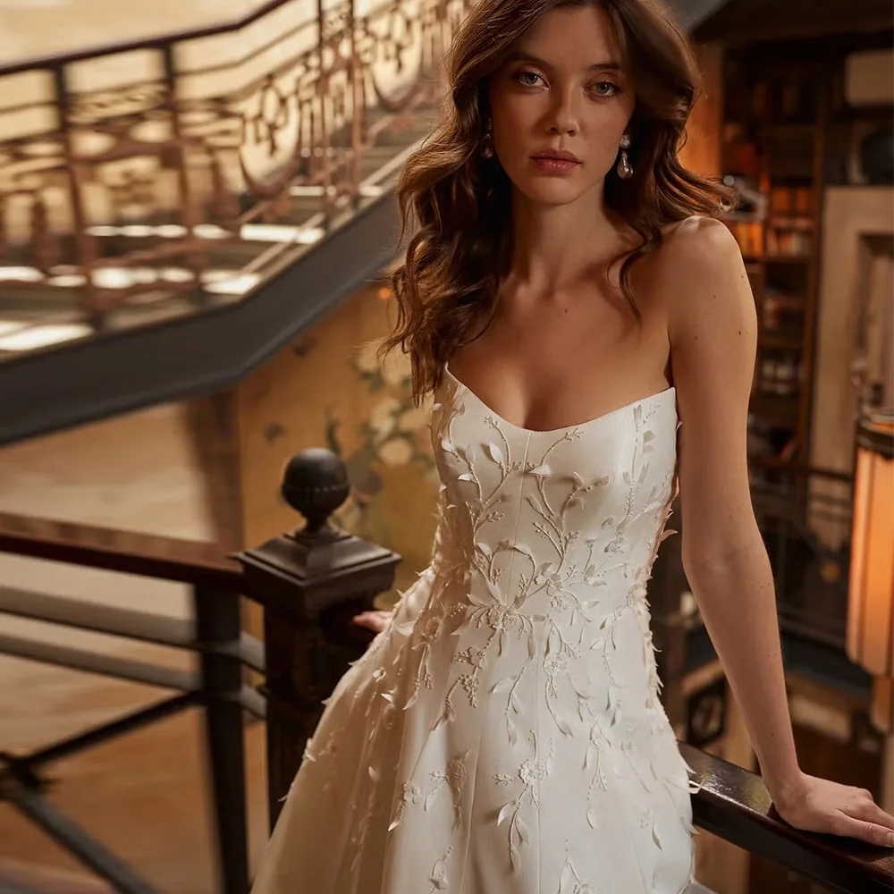 Personalizado elegante vestido de casamento cetim vestidos de novia barco pescoço alta costura elegantes apliques vestidos para noivas 2025