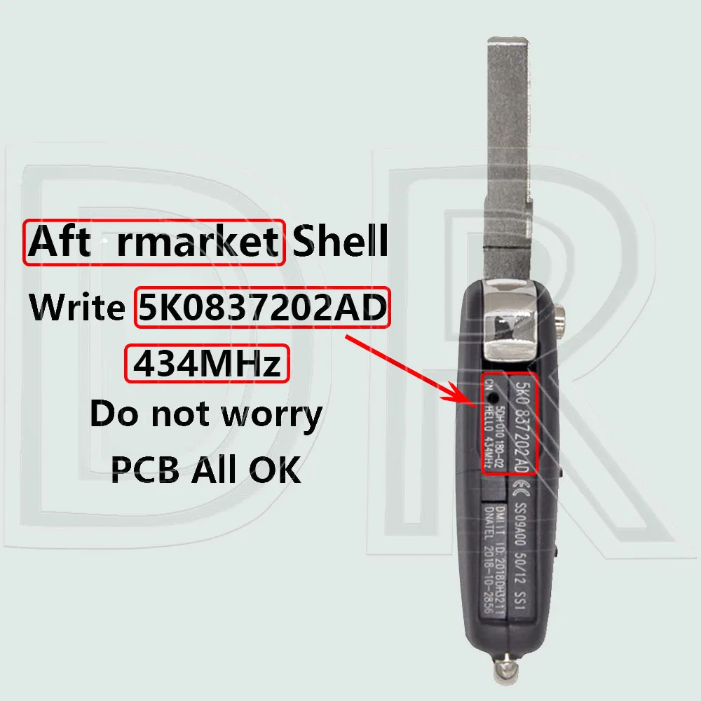 DR ID48 Chip 315/433MHz 5K0837202AD/AE 7N0837202K/F/AE Car Remote Key For VW Volkswagen Caravelle Multivan T5 Sharan 2009-2015 view 6