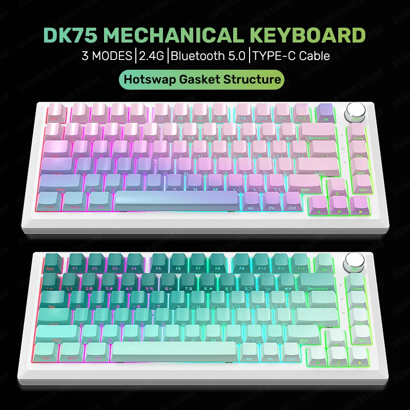 

SUMREDA DK75 Wireless Gamers Mechanical Keyboard 82 Keys Bluetooth TYPE-C Wired Gaming Keyboard Hotswap RGB Backlit Keyboard