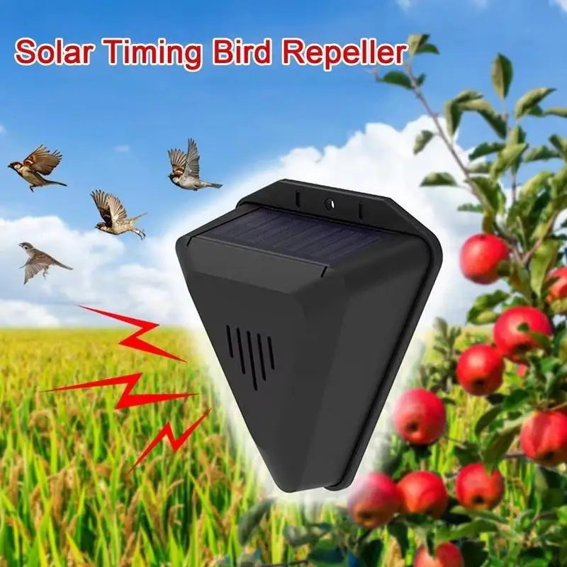 Solar Powered Bird Repeller Waterproof Outdoor Bird Deterrent with Timer, Animal Repellent for Orchard and Crop Protection