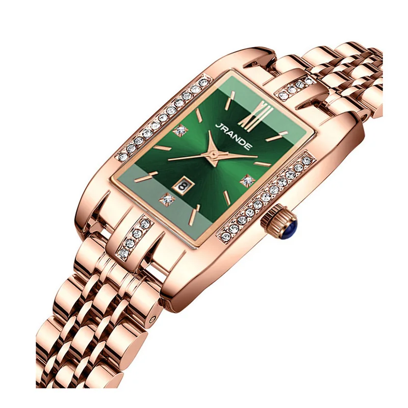 Elegant Rectangular Watch Woman Golden Stainless Steel Female Small Wristwatch Luxury Brand Diamond Waterproof Hand Clock Ladies