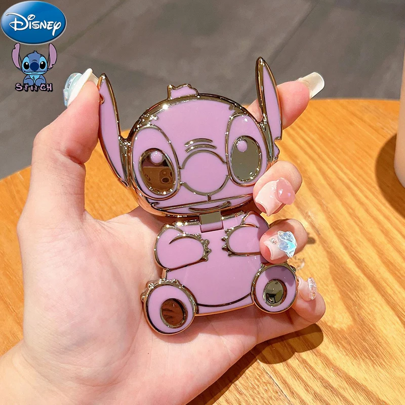 Kawaii Anime Disney Stitch Phone Holders with Mirrors Lilo Stitch Phone Back Stickers Portable Unniversal Bracket Ornaments Girl