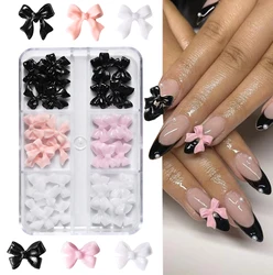 1Box Pink/White/Black Resin Flatback Bow Nail Art Charms 6 Grids (30Pcs)Cute Bowknot Nail Decorations for Acrylic Nails Manicure