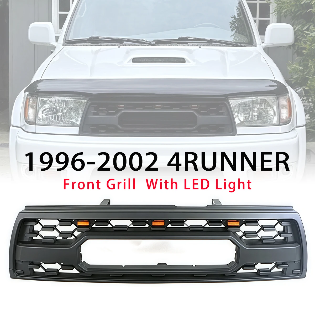 

Front Grille Fit For Toyota 4Runner 1996-2002 Black Upper Bumper Grill W/Light