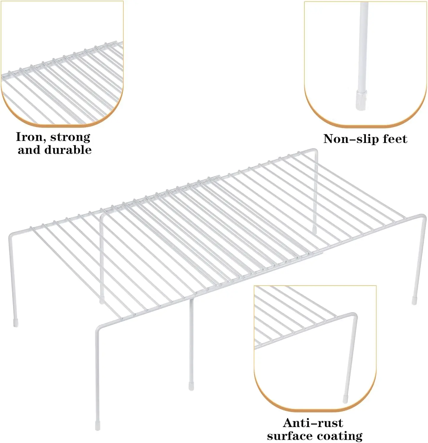 Expandable Kitchen Cabinet Organizer with Scratch-Resistant Feet – Metal Shelf Rack for Counter, Pantry, Freezer