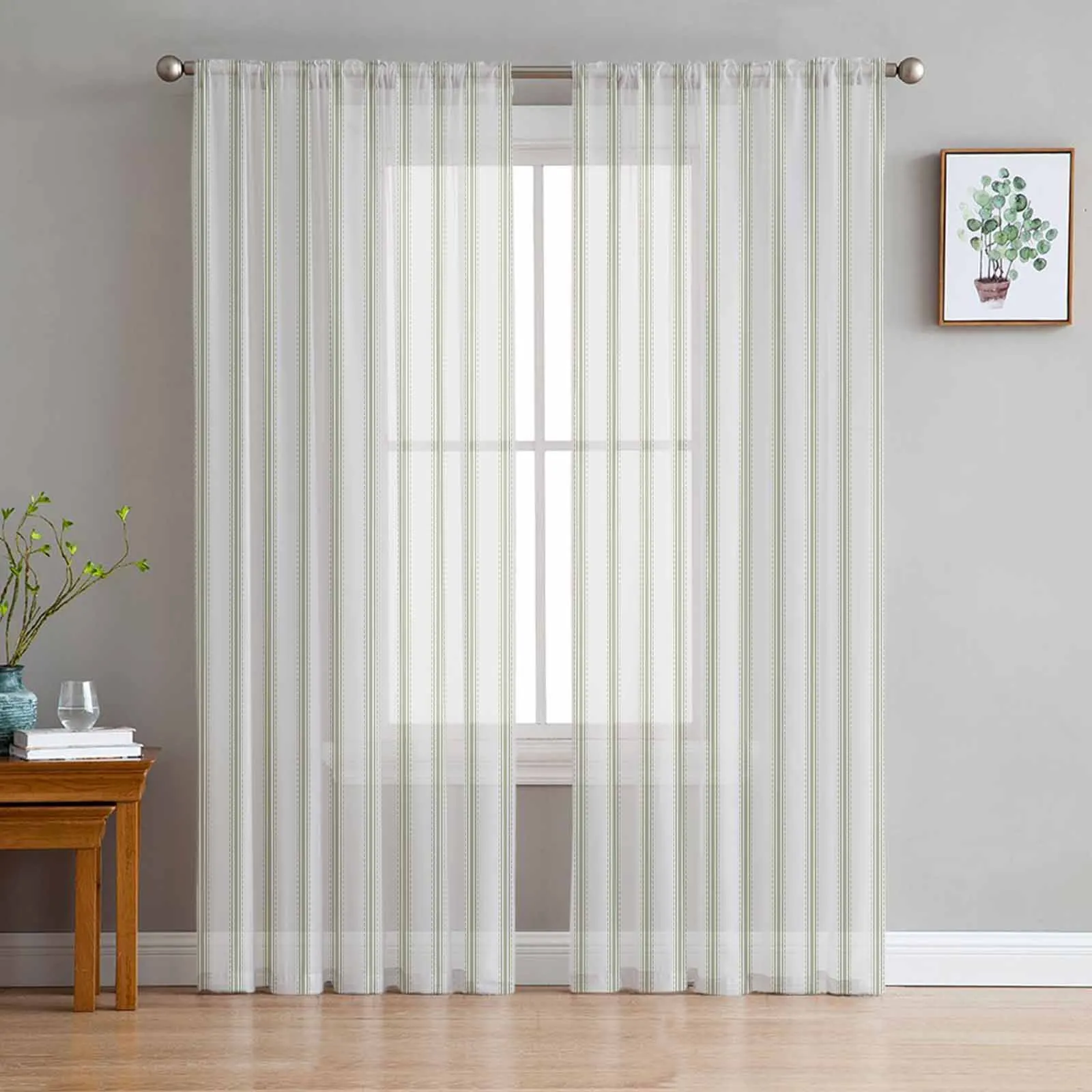 Striped Sage Green Sheer Curtain Living Room Drapes Home Bedroom Voile Curtain Tulle Window Curtain