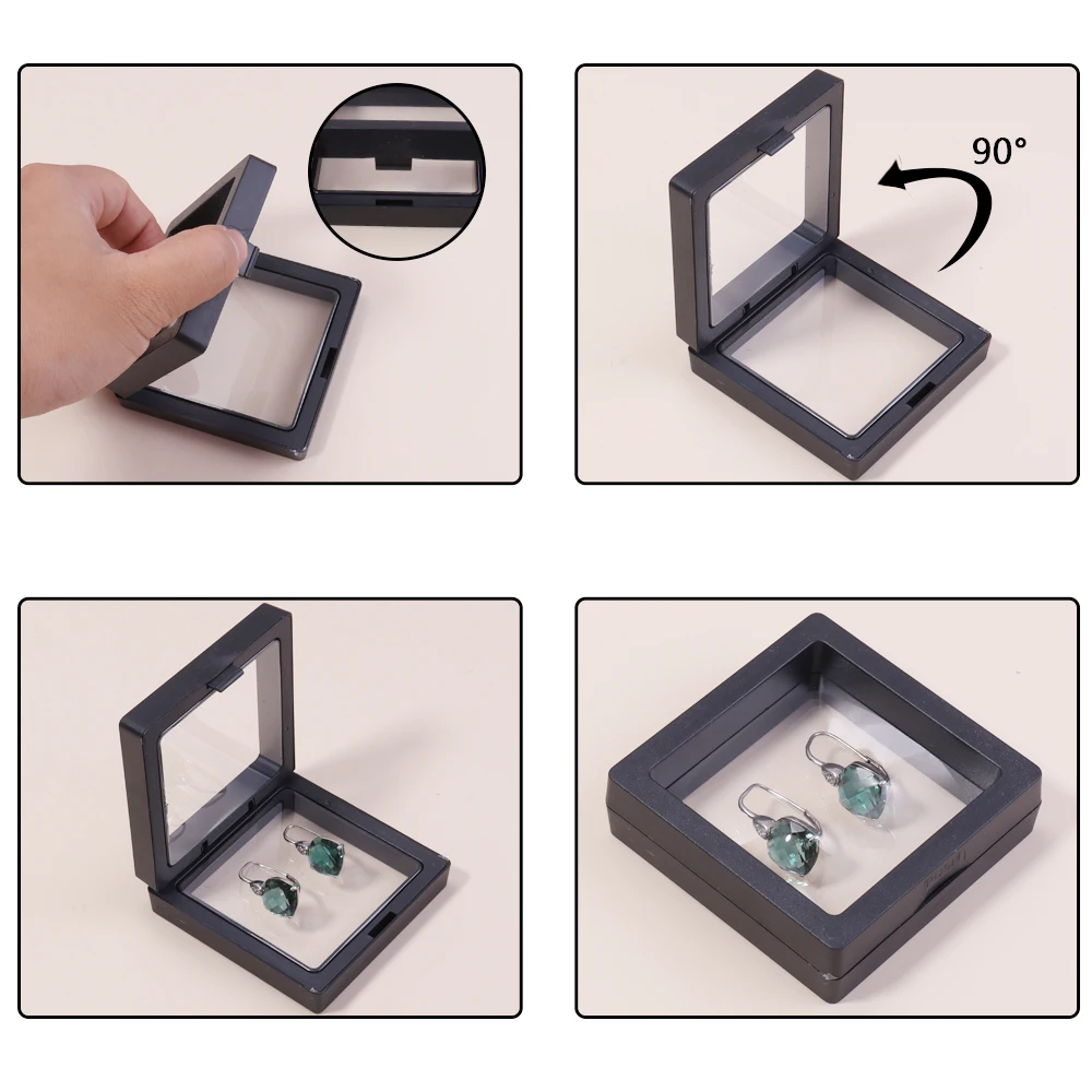 Transparent PE Floating Frame Display Case Jewelry Earring Antioxidant Storage Box Gifts Elastic Film Dustproof Packaging Box
