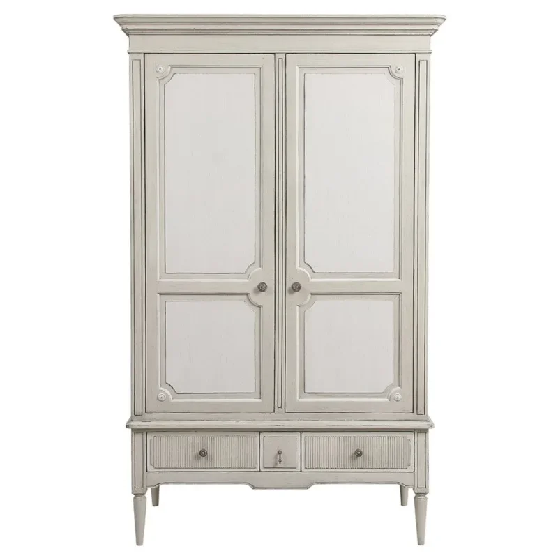 

French retro old solid wood double-door wardrobe, American retro carved high-end small wardrobe, European light luxury storage