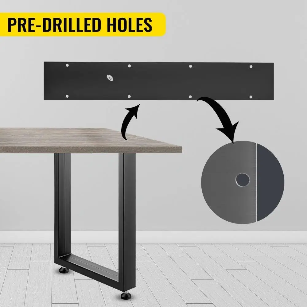 28인치 높이, 24인치 너비의 검정색 산업용 금속 지지대가 있는 2개의 튼튼한 사각형 철제 식탁 다리 세트