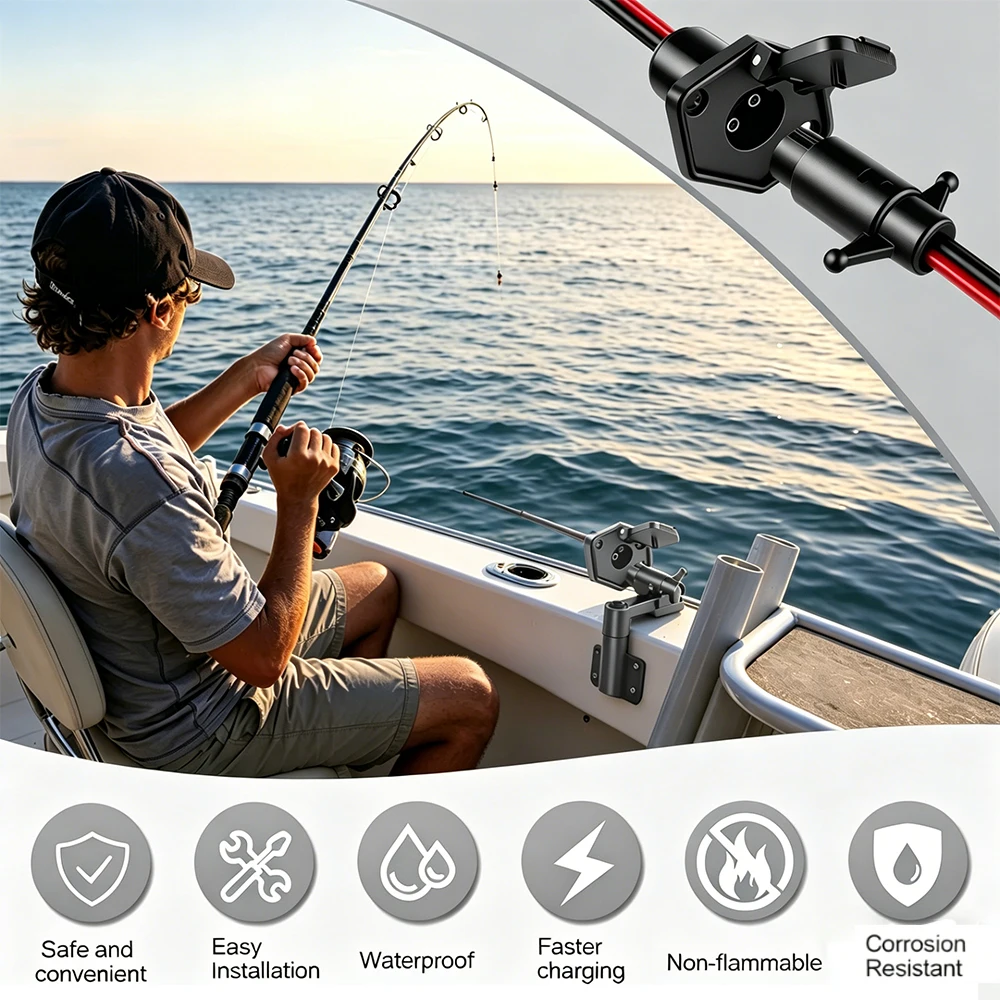 12V 8AWG 10AWG 2Wire Trolling Motor Connector Kit – Waterproof Male & Female Plug Socket, High Efficiency Electrical Connection