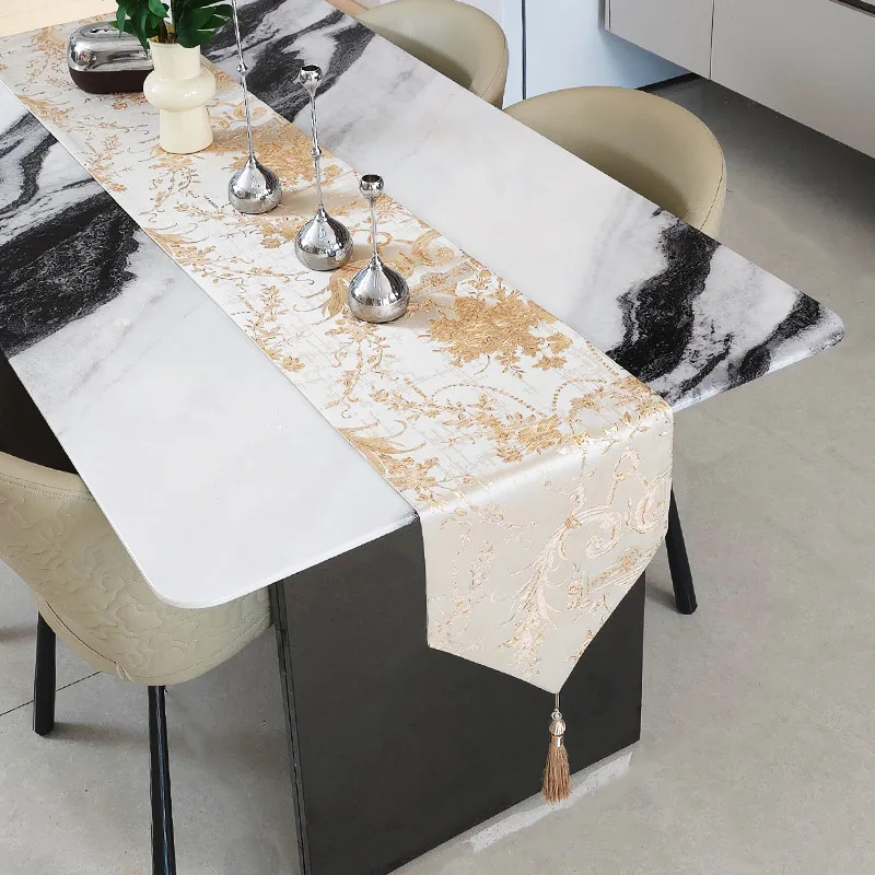 Light luxury modern European white champagne gold dining table flag long table mat hotel bed flag living room ornament