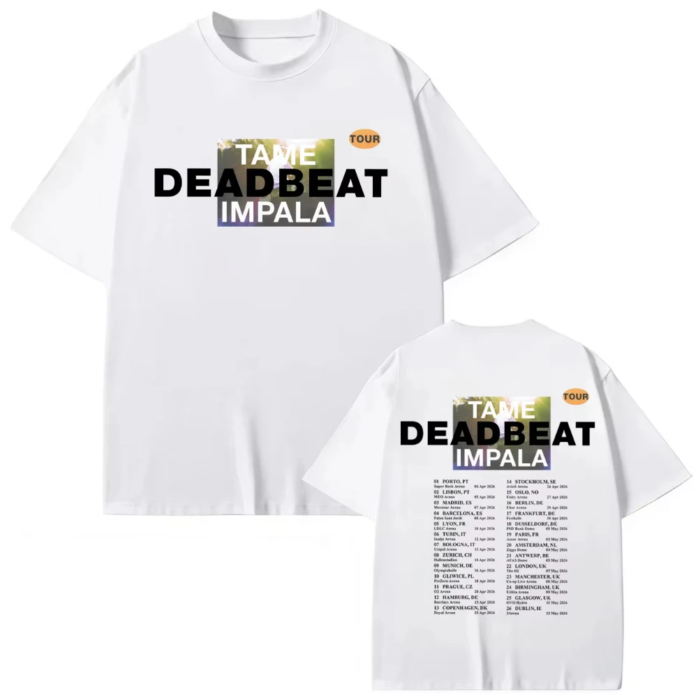 Tame Impala Tour 2026 Merch T-shirts Men's Women Fashion Rock Short Sleeve T-shirt Men Women Summer Casual Loose Cotton T Shirts