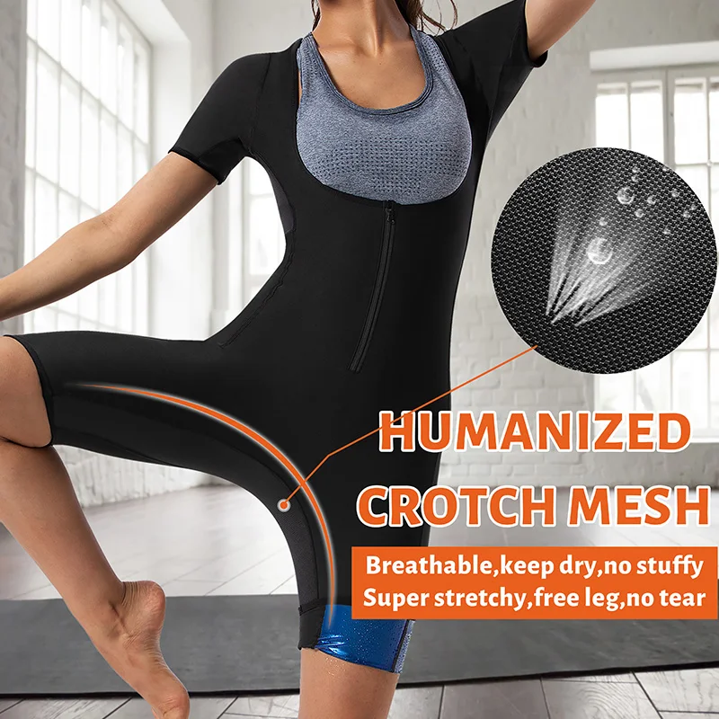 المرأة السراويل كم السراويل ساونا بذلات رياضية للكبار فقدان الوزن كامل محدد شكل الجسم ضغط مع المنشعب الإبط تنفس