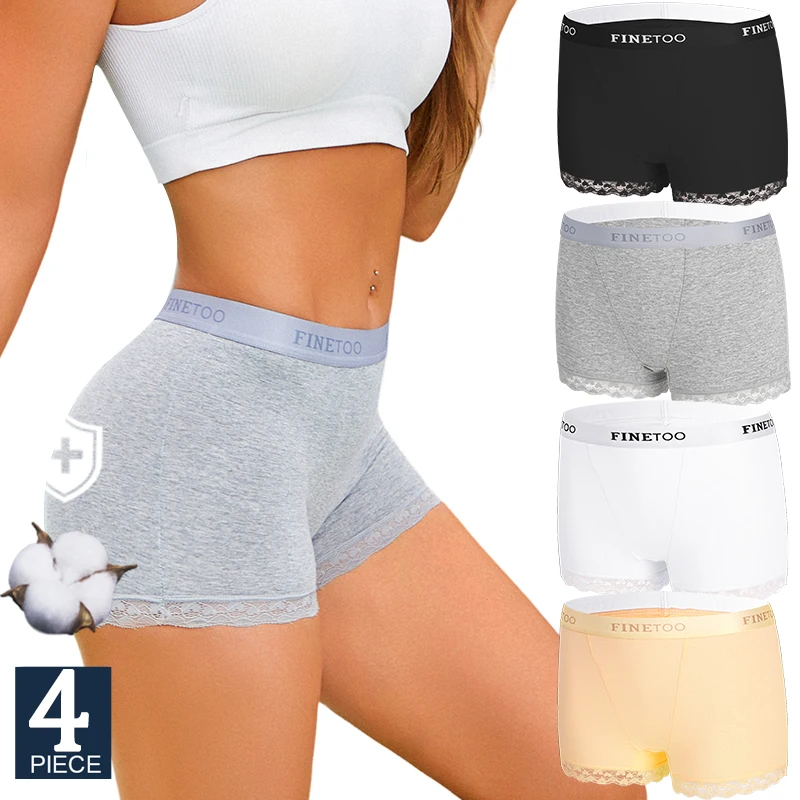 FINETOO 4 Stück Damen-Spitzenhöschen, Baumwoll-Boxershorts, nahtlose Sport-Boxershorts, Unterwäsche, weibliche Slips, Dessous, intime Unterhose