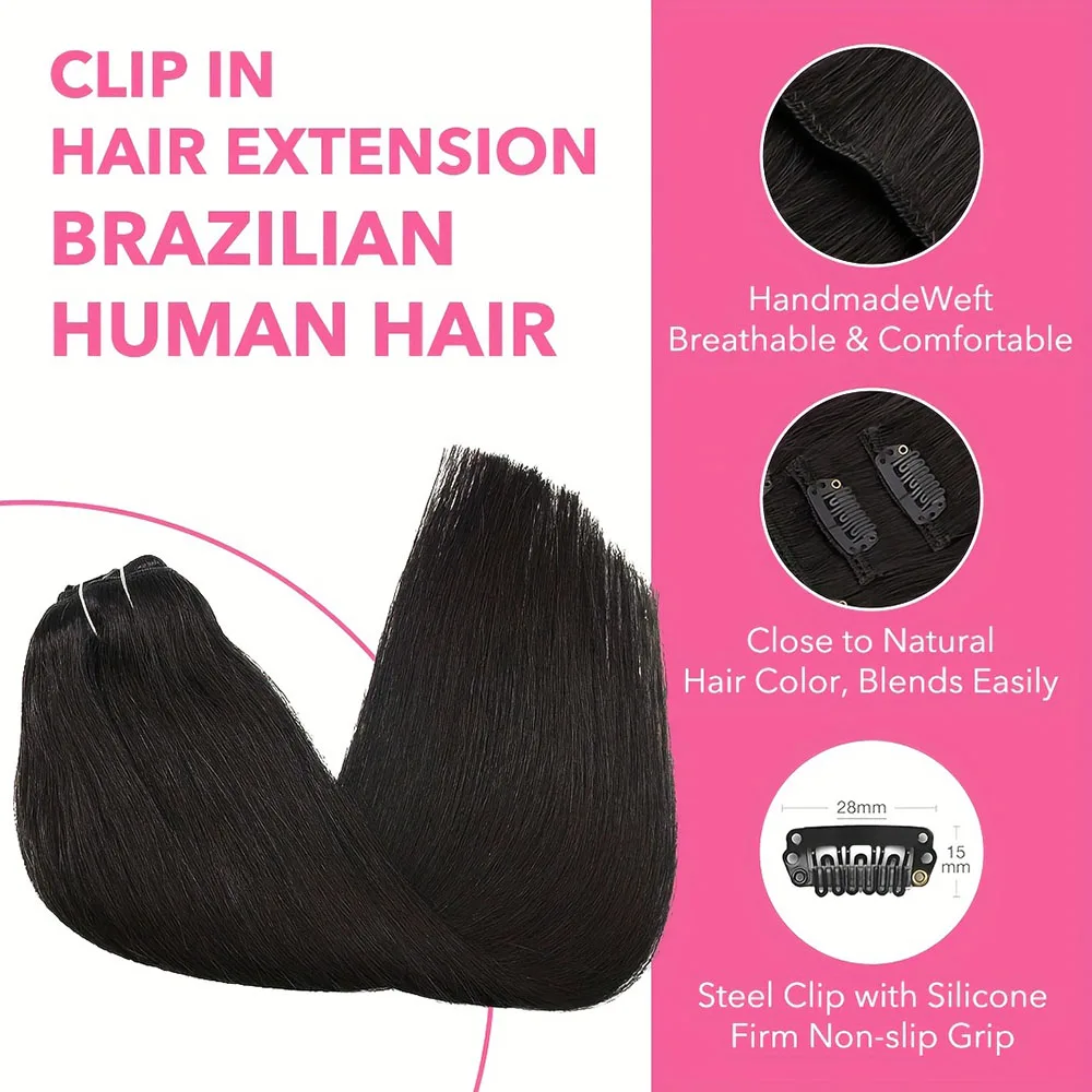 8-26 インチストレートクリップヘアエクステンション人毛 100% 未処理ブラジルレミーバージン人毛ナチュラルカラー女性のための