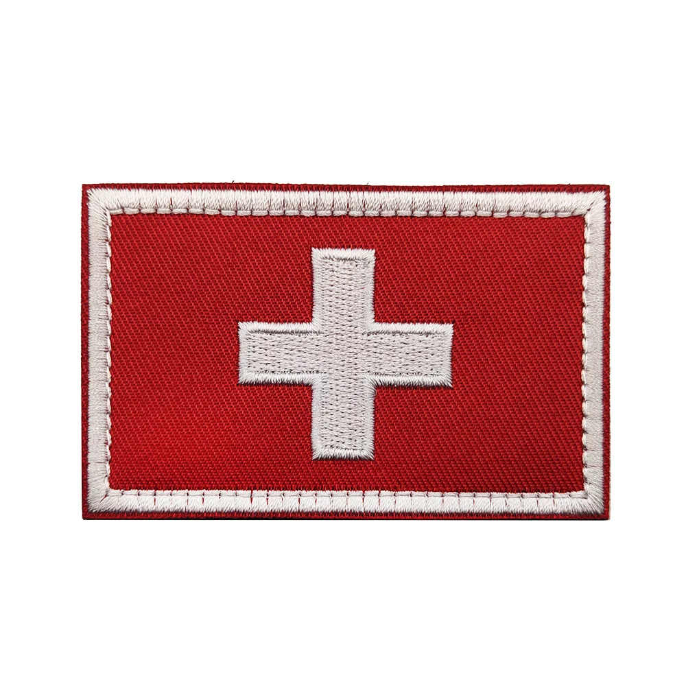 Switzerland National Flag Embroidered Patches Military Tactical SPARTAN HELMET Badges Reflective Crossed Flag for Backpack Hat