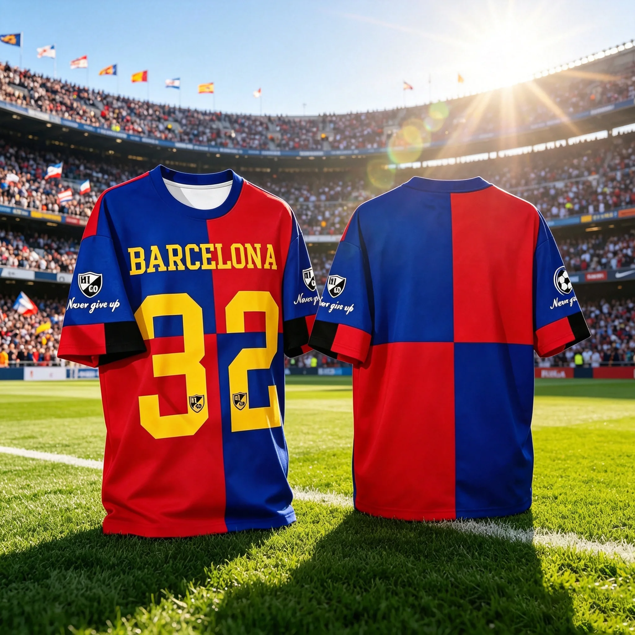 Men's 32# Soccer Jersey Barcelona‑Inspired Red‑Blue Checkered Football Shirt Quick‑Dry Breathable Short‑Sleeve Fan T‑Shirt